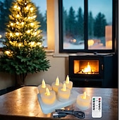 cheap Candle Lights-6pcs Rechargeable LED Flameless Candles - Battery Operated Votive Tea Lights for Christmas, Valentine&#039;s Day, Thanksgiving, and Home Wedding Decorations