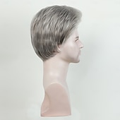 preiswerte Herrenperücken-Synthetische Perücken Glatt Asymmetrischer Haarschnitt Perücke Kurz Grau Synthetische Haare Herren Modisches Design Weich Natürlich Grau
