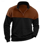 economico Felpe di base-Per uomo Felpa a nido d&#039;ape Maglione Felpa con cerniera a un quarto Nero Verde militare Blu marino Cachi Grigio chiaro Colletto Mao mezza cerniera Color Block Tasche Color Block Ufficio Sportivo