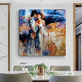 baratos Pinturas de Pessoas-pintura a óleo artesanal abraçando casal amantes pintura a óleo - pintado à mão impressionista paris amantes pintura a óleo sobre tela espátula arte pinturas a óleo melhor presente para sala de estar