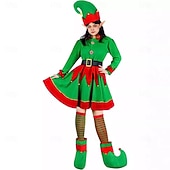 billiga Vuxna juldräkter-Alf Kläder Fin julklänning Julkostym Dam Jul Nyår julafton Jul Vuxen Fest Jul Klänning Skärp Strumpor Skor Hatt