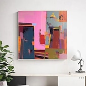 billiga Abstrakta målningar-handmålad färgglad abstrakt målning minimalistisk vintage interiörmålning flerfärgad abstrakt konst modern hem väggdekor utsträckt ram redo att hängas eller oinramad