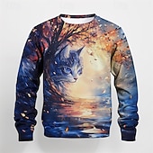billiga Pojkens 3D-djur-Pojkar 3D Grafisk Tecknat Katt T-shirt Långärmad Vår Höst Mode Grundläggande Barn 4-12 år Rund hals Utomhus Ledigt Dagligen Normal
