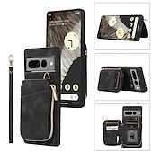 お買い得  その他のスマホケース-電話 ケース 用途 Pixel 7 Pro Pixel 6 Pro バックカバー スタンド付き ジッパ－ ストラップ付き レトロ風 TPU PUレザー