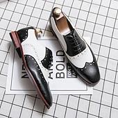 abordables Zapatos Brogue-Zapatos Oxford con punta de ala en marrón y blanco para hombre, zapatos de vestir vintage de cuero genuino inspirados en Gatsby para fiestas, bodas y eventos formales de la década de 1920.