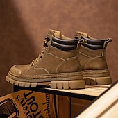 baratos Botas de trabalho-Homens Botas Botas de trabalho Couro Premium Confortável Antiderrapante Com Cadarço Amarelo Cáqui