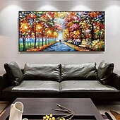 preiswerte Landschaftsgemälde-handgemaltes Straßenlandschaftsgemälde, handgemachtes Pattle Knife, abstraktes Regen-Tag-Nacht-Gemälde, Wandkunst, extragroße Wandkunst, strukturiertes abstraktes Ölgemälde auf Leinwand, handgemaltes