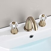 cheap Bathroom Sink Faucets-Basin Faucet Antique Bronze Bathroom Sink Faucet 3 Hole Widespread Gold Basin Mixer Hot and Cold Water Tap