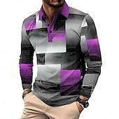 billiga Color Block Polo för män-Herr Rutig Pikétröjor Golf pikétröjor Långärmad Polotröjor Krage Business Casual Formell Semester Vardag Friluftskläder Knappar 3D-utskrift Vår Höst vinter Svart Gul Rubinrött