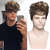economico Parrucche uomo-Parrucche sintetiche Liscio Taglio asimmetrico Parrucca Corto Marrone chiaro Capelli sintetici Per uomo Disegni alla moda Soffice Naturale Marrone chiaro