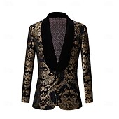 cheap Blazer-Men&#039;s Blazer Jacket Tuxedo Party Luxury Retro Vintage Floral Printing Blazer Black Standard Fit Single Breasted One-button