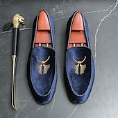 お買い得  セミフォーマル-ゴールドの刺繍が施されたメンズグリーンベルベットローファー - フォーマルなイベントや結婚式に最適な豪華なスリッポンシューズ
