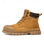 baratos Botas de trabalho-Homens Botas Botas de trabalho Couro Premium Confortável Antiderrapante Com Cadarço Amarelo Cáqui
