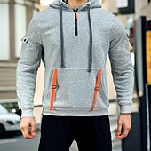 cheap Basic Tracksuits-Men&#039;s Hoodie Tracksuit Sweatsuit Quarter Zip Hoodie Black Navy Blue Khaki Light Grey Hooded Half Zip Plain Pocket 2 Piece Sports &amp; Outdoor Daily Holiday Polyester Streetwear Basic Casual Spring