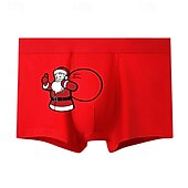 baratos Moda Íntima para Homem Confortável-Homens 1 pc Roupa interior de Natal Patchwork Poliéster Respirável Macio Confortável Gráfico Cintura Média Vermelho Verde