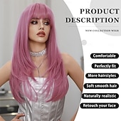 cheap Synthetic Trendy Wigs-Long Straight Wig with Bangs for Women Hair Synthetic Heat Resistant Pastel Layered Wig Sexy Colored Wig for Cosplay Christmas Gifts Party Wigs