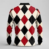 voordelige Color Block Polo voor heren-Voor heren Ruitjes Wafel Poloshirts Golfshirt Lange mouw Poloshirt Overhemden met kraag Vintage Casual Vakantiekleding Formele kleding Festivalkleding Knop 3D-afdrukken Lente Herfst Winter Multi Color