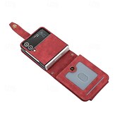 abordables Carcasas Samsung-teléfono Funda Para Z Flip 6 Z Flip 5 Z Flip 4 Z Flip 3 Gire la tapa con Soporte Cremallera con cordón Retro TPU Cuero de PU