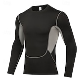 cheap Running Tee &amp; Tank Tops-Men&#039;s Running T-Shirt Compression Shirt Long Sleeve Tee Tshirt Casual Athleisure Fall Breathable Quick Dry Gym Workout Running Walking Sportswear Activewear Color Block Black+Gray