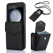 abordables Carcasas Samsung-teléfono Funda Para Z Flip 6 Z Flip 5 Z Flip 4 Z Flip 3 Funda Trasera con Soporte con cordón Ranura para tarjetas Retro TPU Cuero de PU