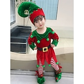 billige Barn Kostymer-Alv Drakter Julkjole Alvekostyme Cosplay Kostumer Gutt Jente Jul Spesiell Barne Jul Karneval Maskerade Jul Fest Topp Bukser Hatt
