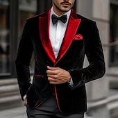 economico Blazer e Giacca-Blazer Giacca in Velluto da Uomo Tuxedo Natale Festa Casual Colore Solido Giacca Nera Rossa Vestibilità Standard A Doppio Petto Un Bottone