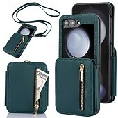 baratos Capa Samsung-telefone Capinha Para Z Flip 7 Z Virar 6 Z Flip 5 Z Flip 4 Z Flip 3 Capa traseira Com Suporte Zíper com cordão Retro TPU Couro PU