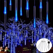 abordables Funciona con energía solar-1 luz solar de lluvia de meteoritos, 30 cm, 8 tubos, 192 ledes, luces para aleros de árbol de Navidad para decoración de árboles de Navidad y jardines