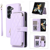 お買い得  サムスン用ケース-電話 ケース 用途 Zフリップ6 Z Flip 5 Z Flip 4 Z Flip 3 バックカバー スタンド付き ジッパ－ ストラップ付き レトロ風 TPU PUレザー