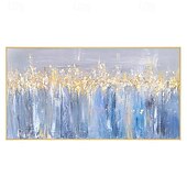 preiswerte Landschaftsgemälde-handgemachtes buntes abstraktes blau-goldenes Ölgemälde auf Leinwand, großes handgemaltes abstraktes strukturiertes Boho-Ölgemälde, moderne Wandkunst, zeitgenössisches minimalistisches Kunstwerk für