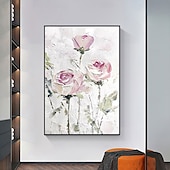abordables Peintures fleurs/botaniques-Fait à la main Peinture à l&#039;huile Hang-peint Peint à la main Verticale Abstrait A fleurs / Botanique Moderne Rideau (sans cadre)
