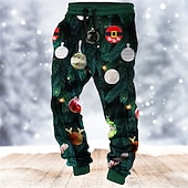 abordables Tenue de scène de Noël-Pantalon imprimé scène de Noël pour homme, jogging décontracté imprimé 3D, pour l&#039;extérieur, la rue, décontracté, quotidien, en polyester, vert, bleu, vert foncé, taille moyenne, élastique, S, M, L