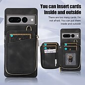 お買い得  その他のスマホケース-電話 ケース 用途 Pixel 7 Pro Pixel 6 Pro バックカバー スタンド付き ジッパ－ ストラップ付き レトロ風 TPU PUレザー