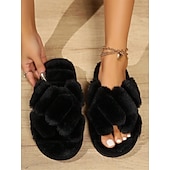 economico Ciabatte e infradito da donna-Per donna Pantofole Pantofole fuzzy Pantofole da interno Ciabatte calde Interni Giornaliero In pile Piatto Punta tonda Felpato Informale minimalismo Pelliccia sintetica Mocassino Colorato Nero Bianco