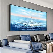 preiswerte Landschaftsgemälde-handgemachtes 3D-Ozean-Ölgemälde, handgemachte Wandkunst, blaues riesiges Wellen-Ölgemälde auf Leinwand, handgemaltes Meereswellen-strukturiertes 3D-abstraktes Gemälde, Strandlandschaft, Himmel,