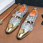 economico Semi-formale-scarpe formali da uomo con puntale in metallo dorato e dettaglio fibbia - elegante design con lacci per feste ed eventi speciali