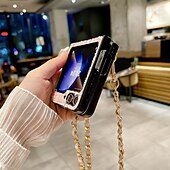 Недорогие Чехлы для Samsung-телефон Кейс для Назначение Z-флип 6 Z Flip 5 Z Flip 4 Z Flip 3 Кейс на заднюю панель с ремешком Защита от удара Ретро текстильный ТПУ