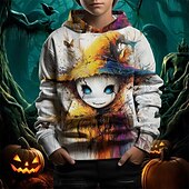 billiga Pojkens 3D Vision &amp; Geometri-Pojkar 3D Grafisk Pumpa Spöke Huvtröja Långärmad Vår Höst Mode Streetwear Barn 4-12 år Huva Utomhus Ledigt Dagligen Normal