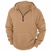 economico felpe con cappuccio da uomo di base-Per uomo Felpa con cappuccio Felpa con zip Felpa con cappuccio in pile Compatto Nero Blu marino Cachi Grigio chiaro Grigio scuro Con cappuccio mezza cerniera Liscio Tasche Ufficio Sportivo Informale