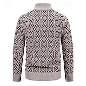preiswerte Herren Strickjacke-Herren Strickjacke Zip Pullover Reißverschluss Grobstricken Stricken Standard Zip Tasche Geometrisch Stehkragen Strickware Elegant Heim Arbeit Bekleidung Bischof Frühling Herbst Schwarz Marineblau M