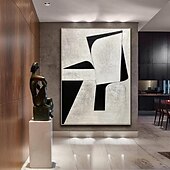 preiswerte Landschaftsgemälde-handgemaltes weiß-schwarzes Strukturgemälde übergroßes 3D handgemachtes abstraktes geometrisches Wandkunstgemälde großes minimalistisches schwarz-weißes Strukturgemälde für Wohnzimmer Schlafzimmer