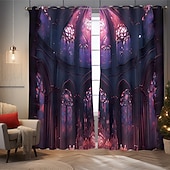 お買い得  ブラックアウトカーテン-2パネルカーテンドレープ遮光カーテンリビングルーム寝室キッチン屋内ステンドグラス窓装飾断熱部屋を暗くする