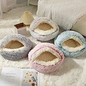 economico Coperte e plaid-Letto di peluche per gatti, ciambella rilassante, letto per cani e gatti, letto rotondo lavabile anti-ansia, soffice letto per coccole per cani, comodo letto con cuscino per cani e gatti per cuccioli di piccola taglia