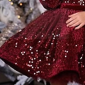 preiswerte Partykleider-kinderkleidung Mädchen Party Kleid Feste Farbe Langarm Leistung Gitter Prinzessin Süß Gitter Mitte der Wade Etuikleid Tüll-Kleid Sommer Frühling Herbst Kinder Schwarz Wein Marineblau
