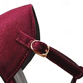 olcso Block Heels-női vintage zöld bársony t-pántos sarok - elegáns blokk sarkú mary jane cipő esti bulikra és hivatalos alkalmakra