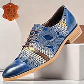 cheap Elemental Dress Shoes-Men&#039;s Premium Cowhide Leather Oxford Shoes with Snake Print – Blue Casual Dress Shoes for Formal &amp; Party Occasions