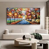preiswerte Landschaftsgemälde-handgemaltes Straßenlandschaftsgemälde, handgemachtes Pattle Knife, abstraktes Regen-Tag-Nacht-Gemälde, Wandkunst, extragroße Wandkunst, strukturiertes abstraktes Ölgemälde auf Leinwand, handgemaltes