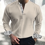 abordables Chemises habillées pour hommes-Homme Chemise Tunique Motif Léopard Casual du quotidien Noir Blanche Beige manche longue Mao Printemps Automne Vêtement Tenue