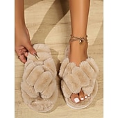 economico Ciabatte e infradito da donna-Per donna Pantofole Pantofole fuzzy Pantofole da interno Ciabatte calde Interni Giornaliero In pile Piatto Punta tonda Felpato Informale minimalismo Pelliccia sintetica Mocassino Colorato Nero Bianco