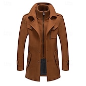 cheap Men&#039;s Trench Coat-Men&#039;s Winter Coat Winter Jacket Trench Coat Fake two piece Wool Pocket Business Casual WorkWear Long Active Vintage Fashion Windproof Warm Winter Solid Colored Black Navy Blue Orange Brown Puffer